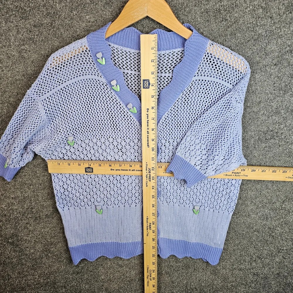 🌸Adorable Pastel Blue Floral Knit Cardigan | Scalloped Hem🌼 - Picture 6 of 6
